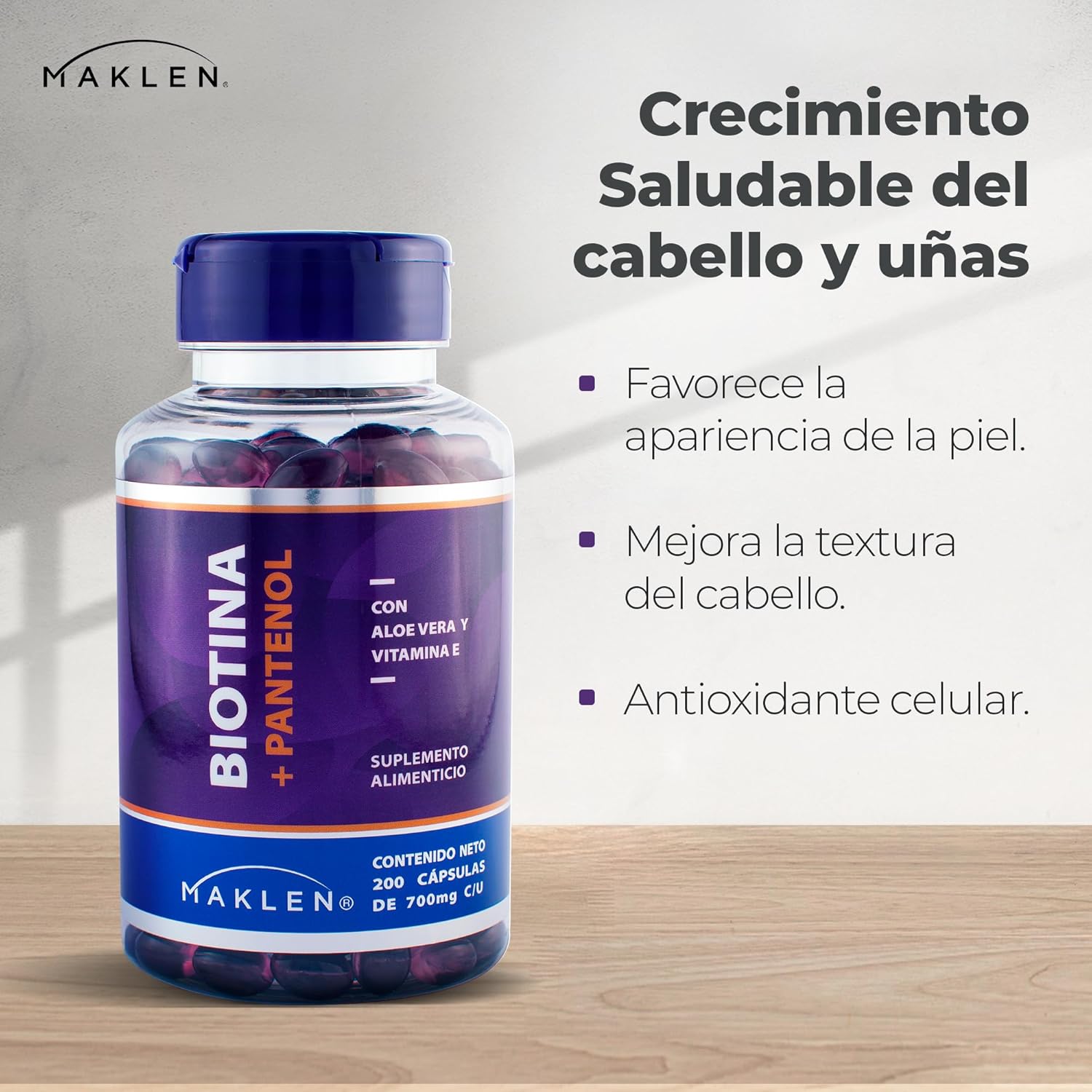 MAKLEN - Biotina con Pantenol, Aloe vera y Vitamina E