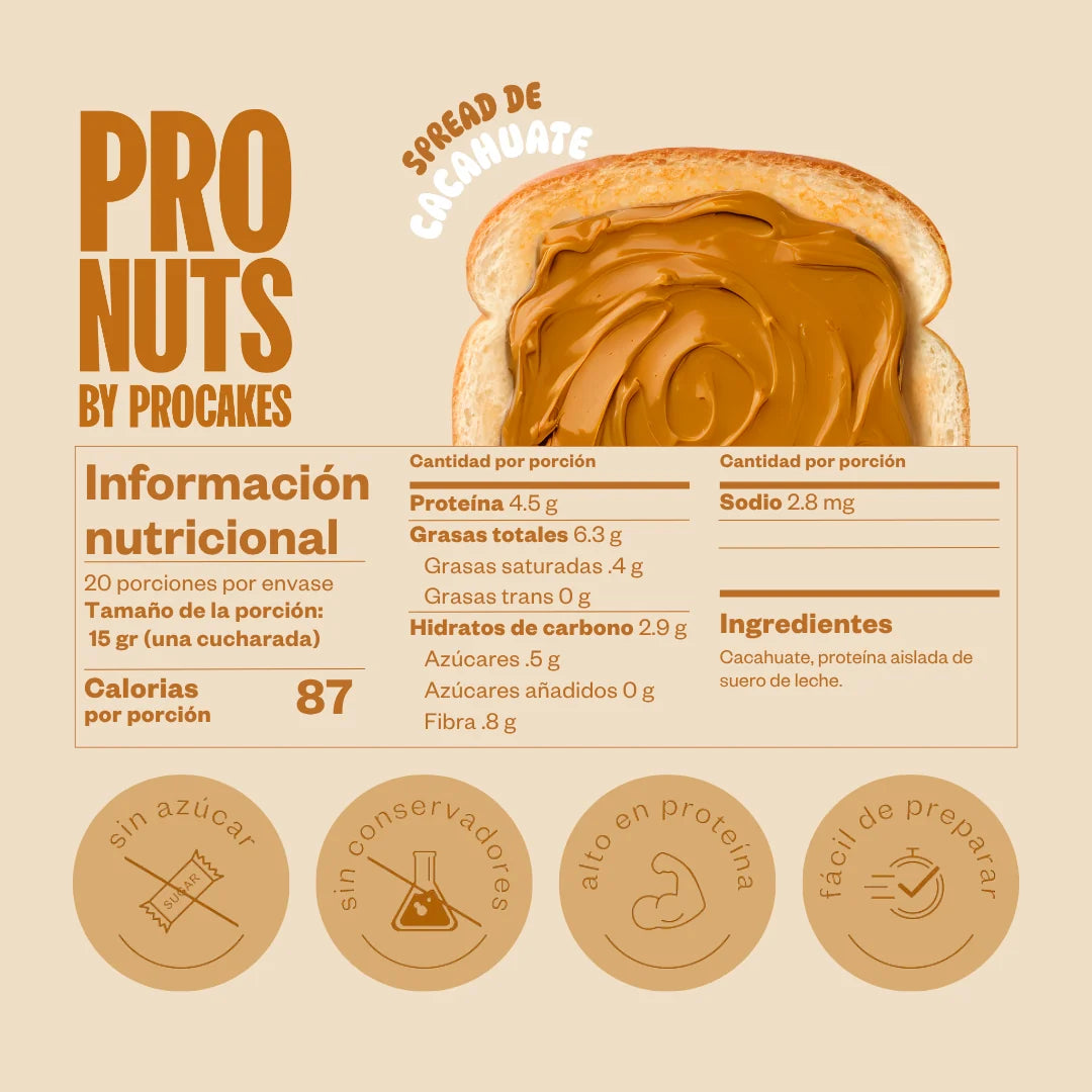 PRO CAKES Crema de cacahuate PRO NUTS 17 porciones