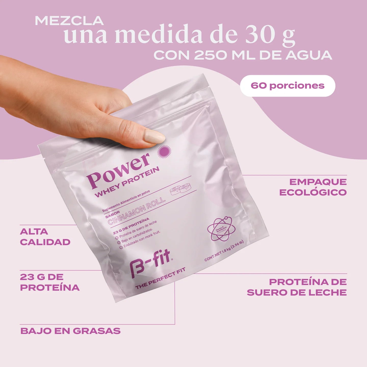 B-Fit Whey Protein Sabor Rol de Canera, 60 Porciones