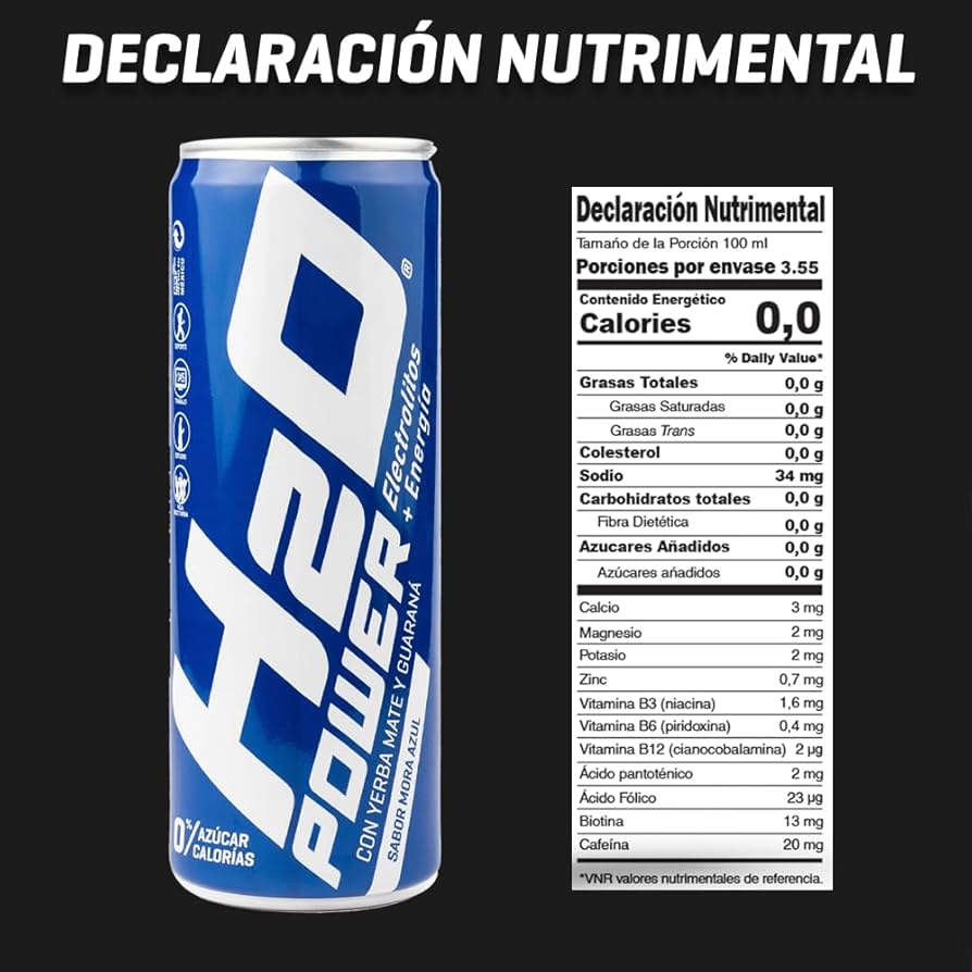 H2O Power + electrolitos sabor mora azul