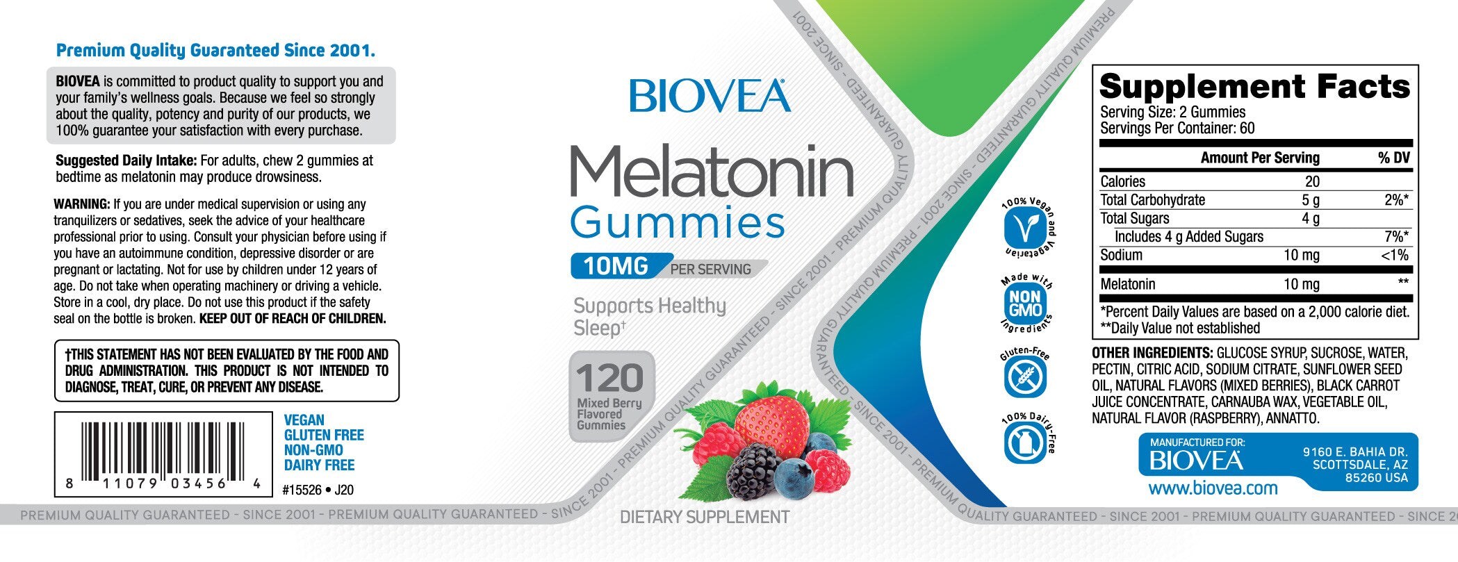 Biovea Melatonina 10mg 120 Tabletas Sabor Mixed Berries