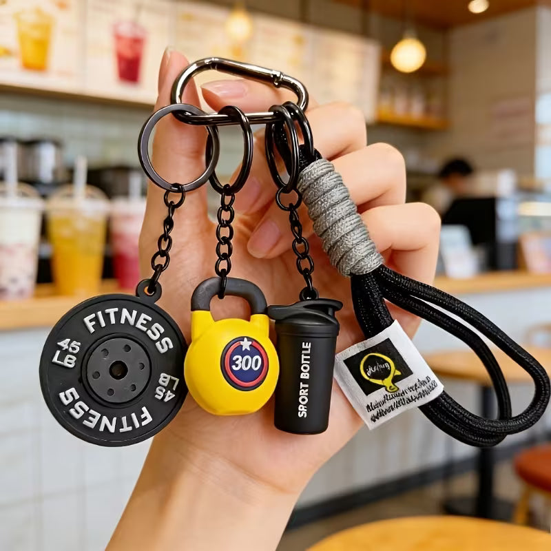 Juego de Llaveros Fitness con Botella de Agua y Pesas