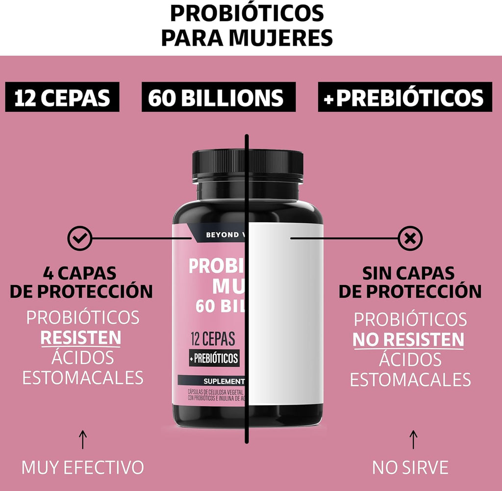 Beyond Vitamins Probióticos Mujer 60 Billion + Prebióticos + Inulina de Agave