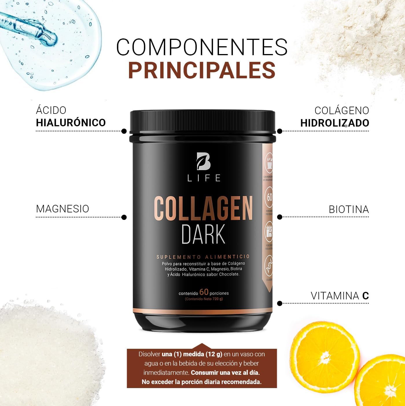 B Life Collagen Dark Polvo Sabor Chocolate