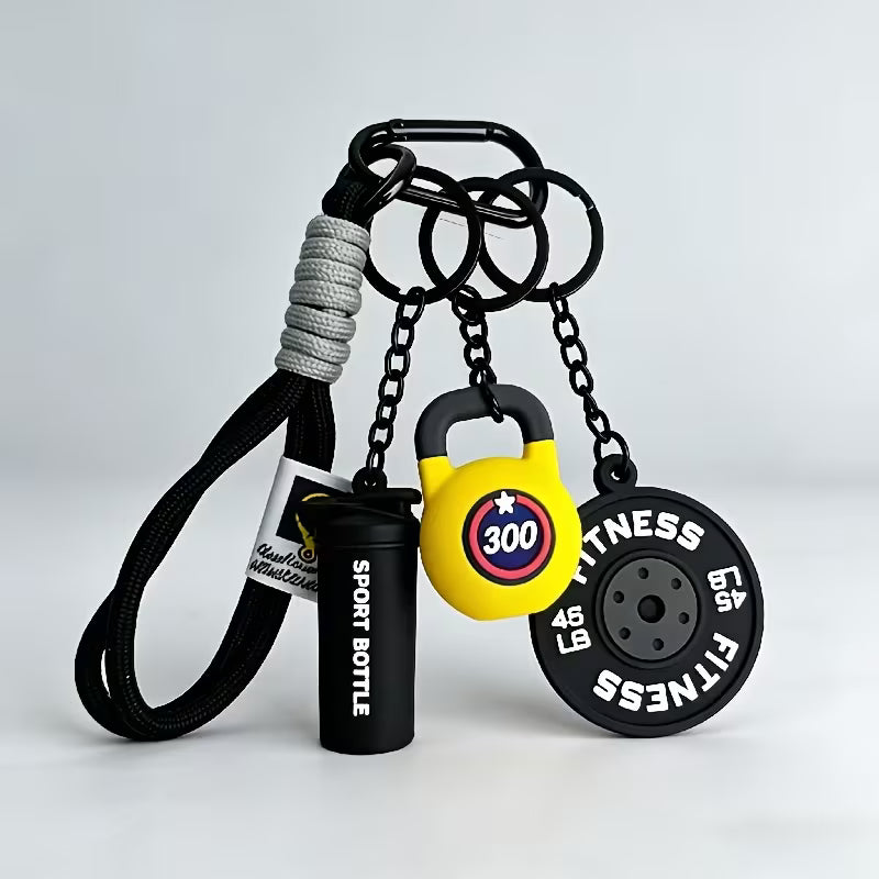 Juego de Llaveros Fitness con Botella de Agua y Pesas
