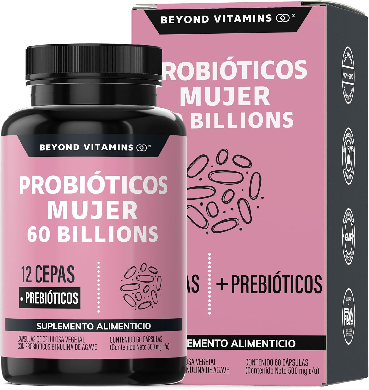 Beyond Vitamins Probióticos Mujer 60 Billion + Prebióticos + Inulina de Agave