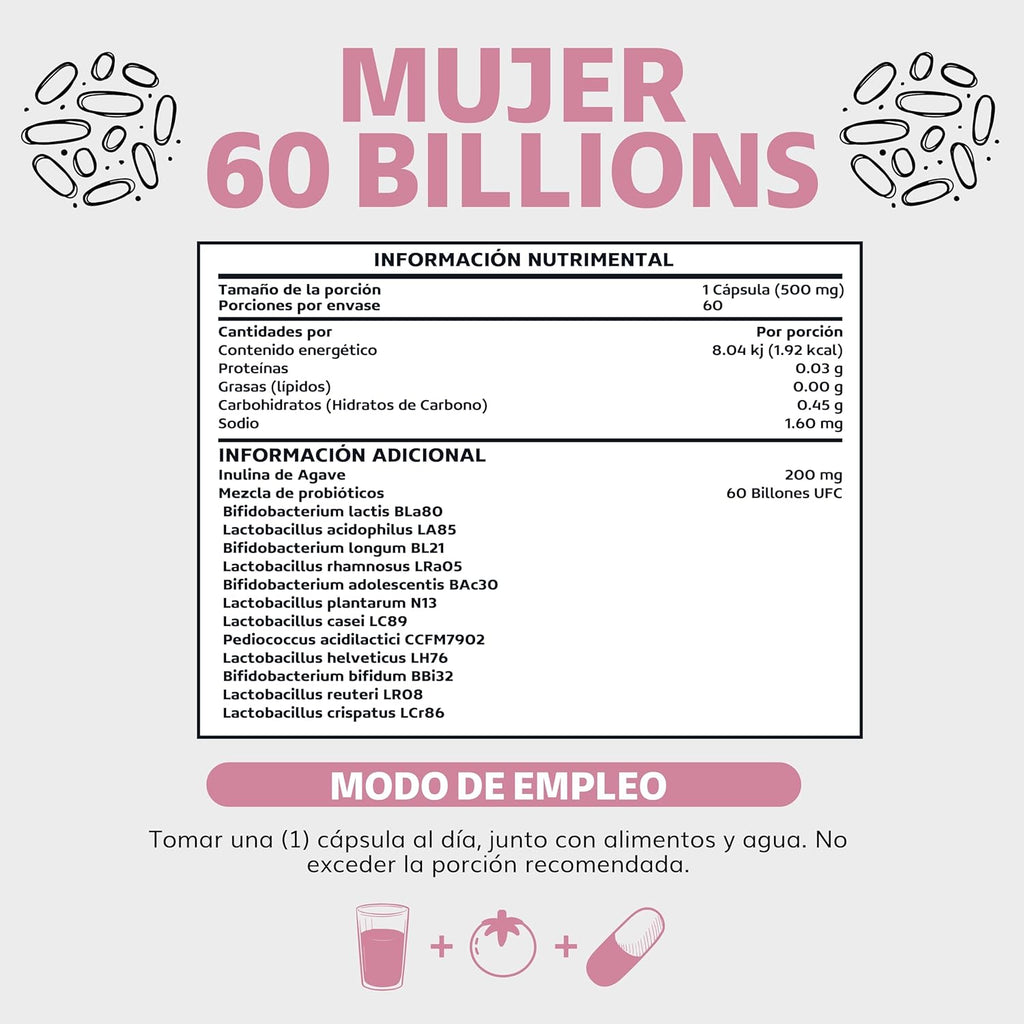 Beyond Vitamins Probióticos Mujer 60 Billion + Prebióticos + Inulina de Agave
