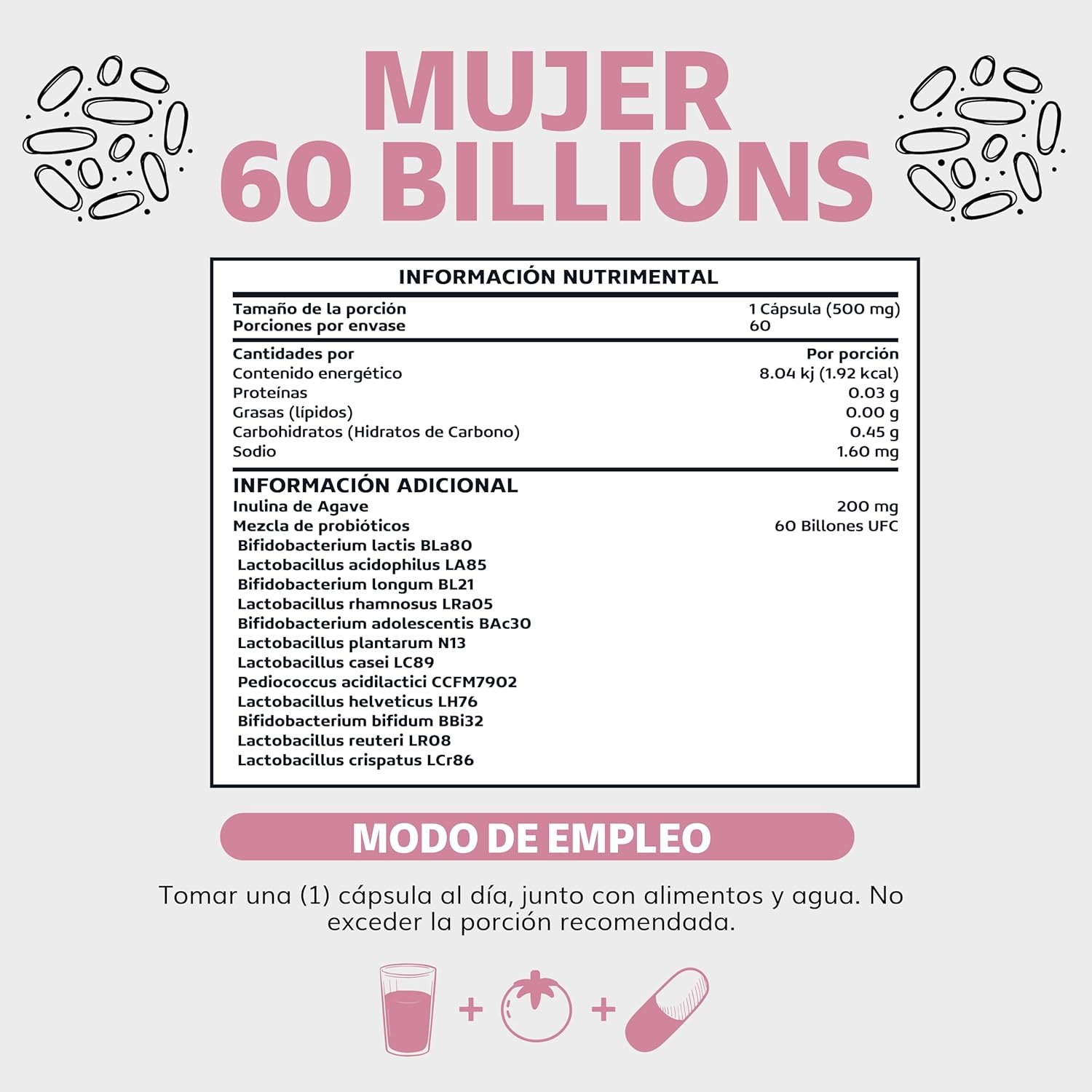 Beyond Vitamins Probióticos Mujer 60 Billion + Prebióticos + Inulina de Agave