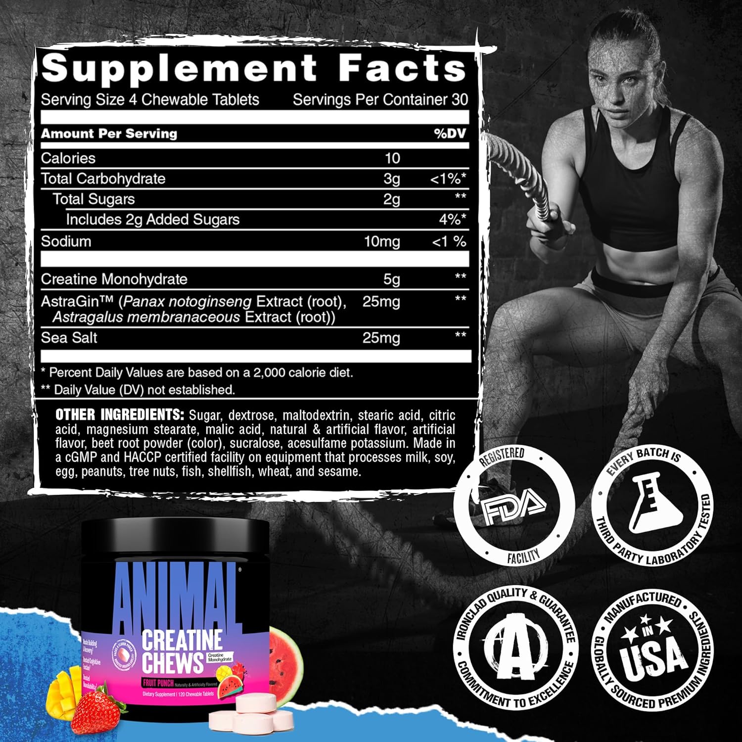 Animal Creatine Chews 120 Tabletas Masticables