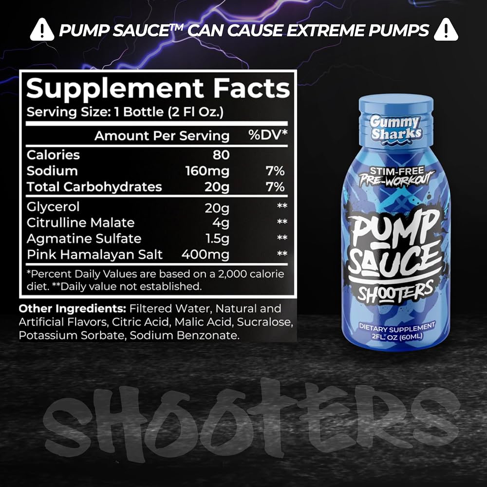 Pump Sauce shooters Pre- Workut sabor Gummy sharks