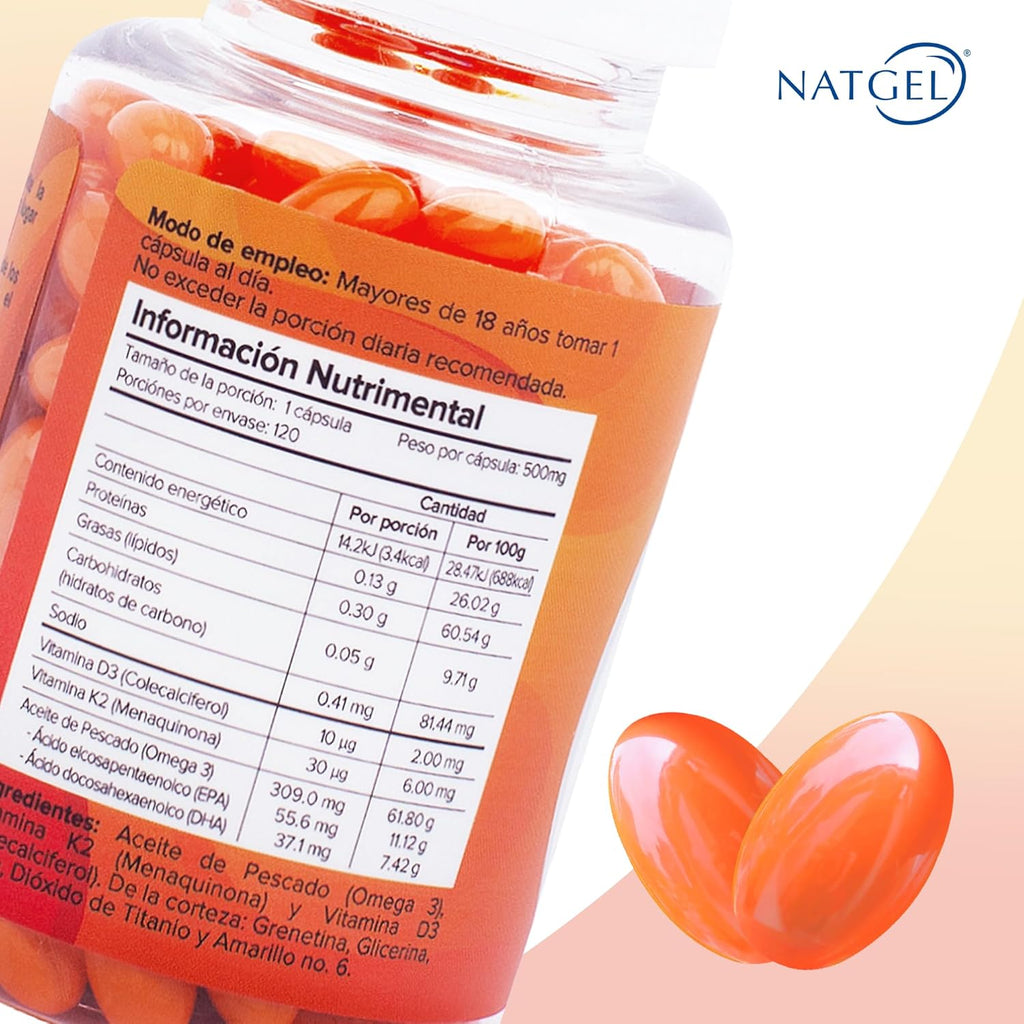 NatGel Vitaminas D3 + K2 y Omega 3 120 Capsulas