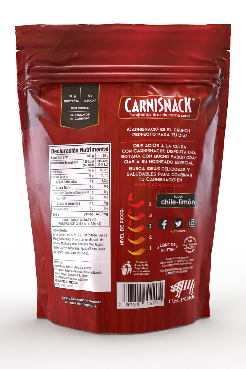 Carnisnack 24 g sabor chile y limón