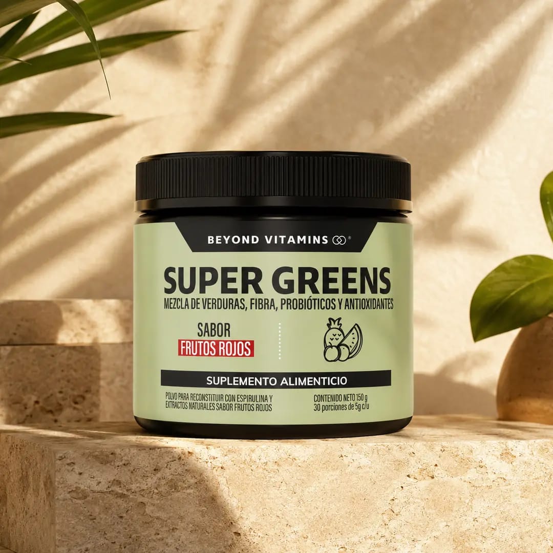 Beyond vitamins Super greens (mezcla de verduras, fibra, probióticos y antioxidantes) sabor frutos rojos