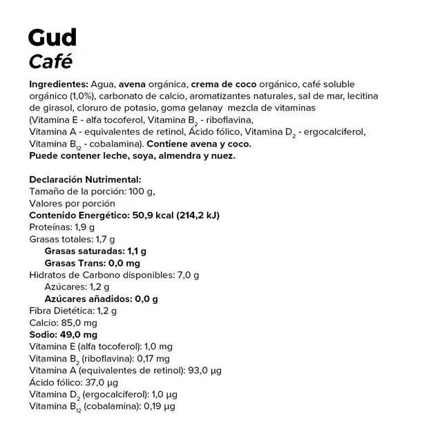 GÜD bebida de Café orgánico con avena  sabor Cappuccino