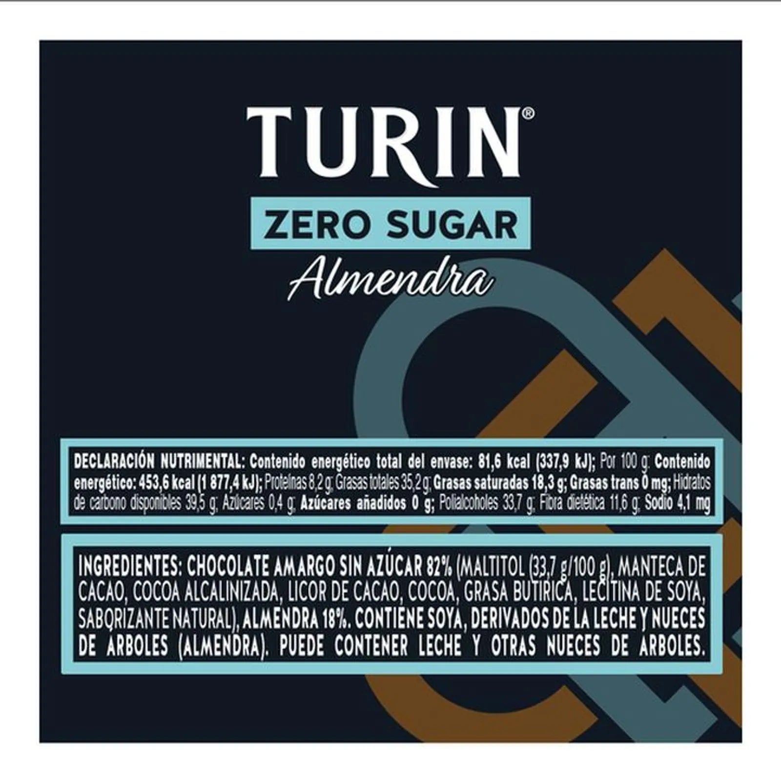 Chocolate Turin Zero azúcar almendras