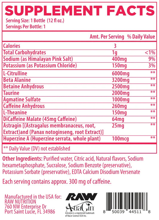 Raw Nutrition CBUM Thavage RTD Pre-Workout sabor Dragon Fruit