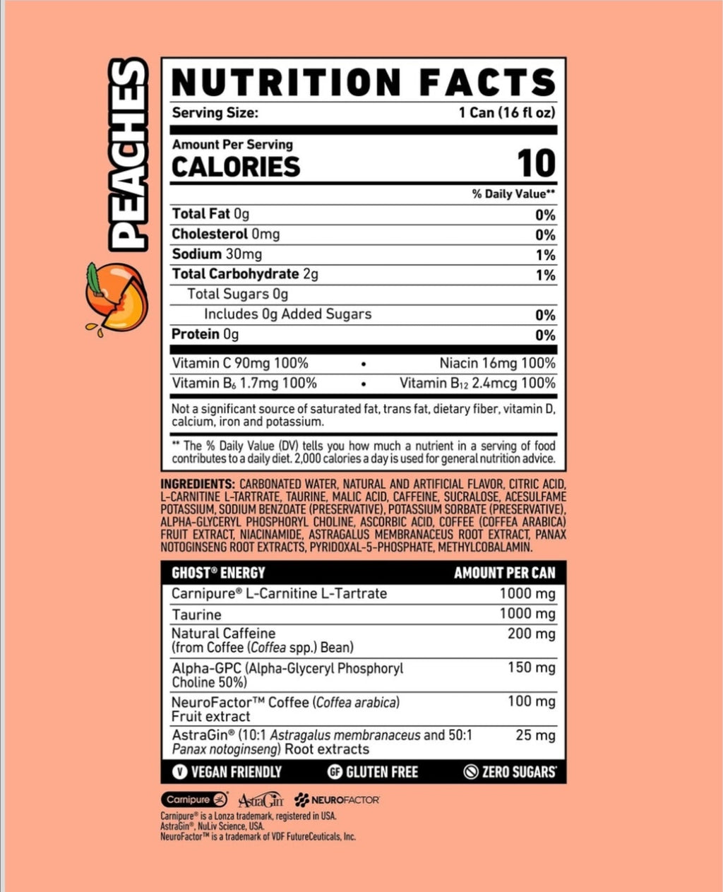 Ghost Energy sabor Peaches - Pack c/8pzas