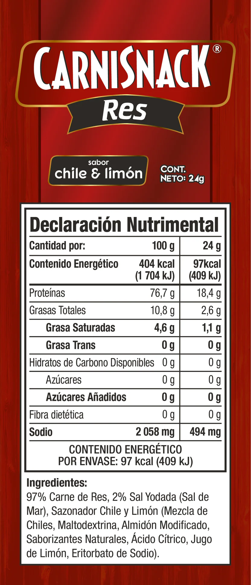 Carnisnack 24 g sabor chile y limón
